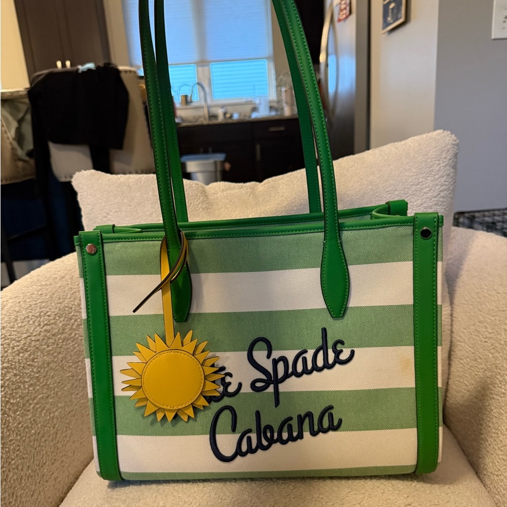Kate Spade Green and White Striped Cabana Tote Bag